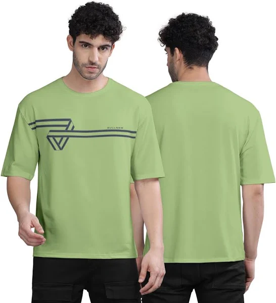 BULLMER Men's Trendy Printed Oversized Round Neck T-shirt